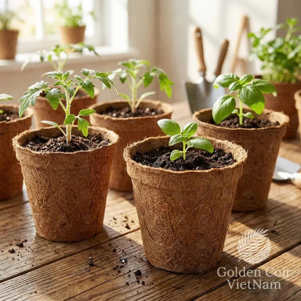 Coco Coir Pots, Round Coco Fiber Plant Pots - Golden Coir VietNam