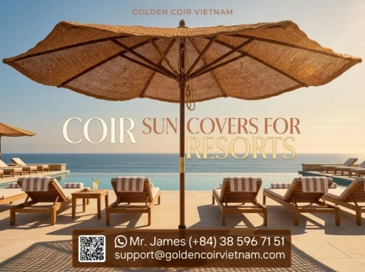 Natural coconut fiber beach sun cover for luxury resorts and beach clubs with poolside seating