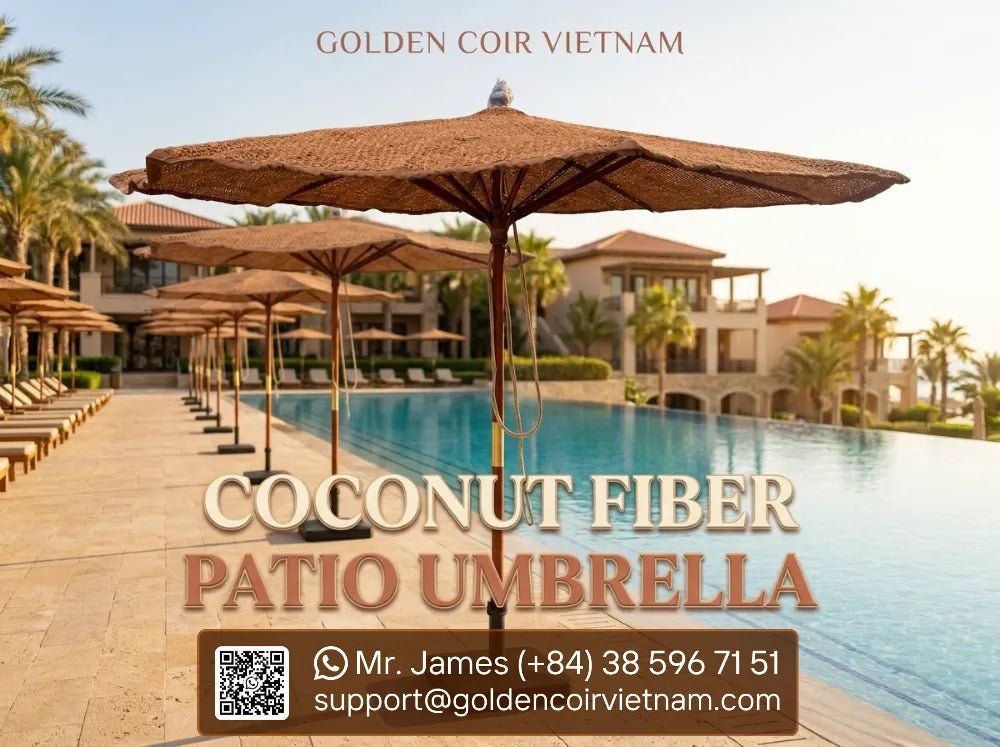 Coconut Fiber Patio Umbrella with Cover for Resorts & Outdoor Spaces - Golden Coir VietNam