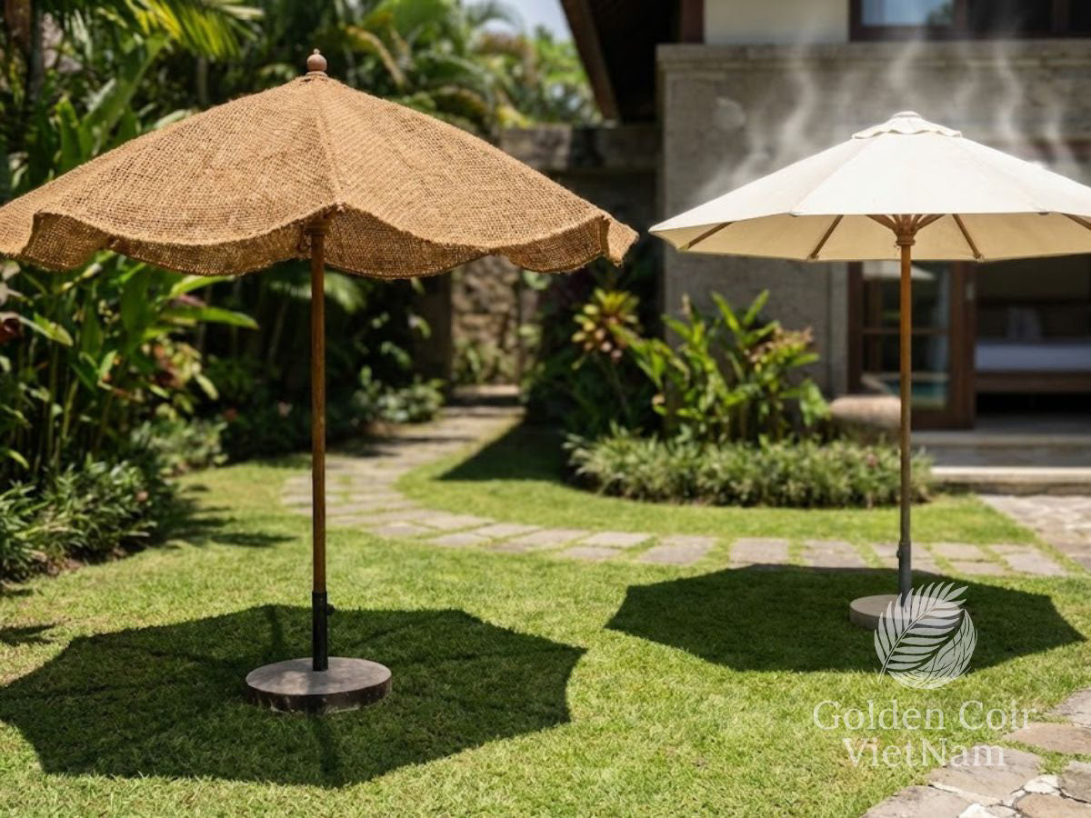 coconut umbrella color comparison showing darker canopy absorbing more sunlight