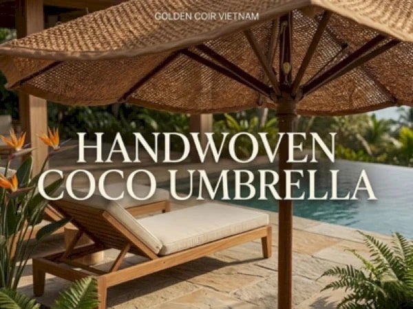 Handwoven Coco Umbrella for Sustainable Outdoor Shade - Golden Coir VietNam