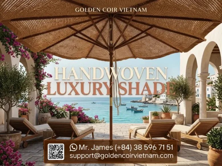 Handwoven Luxury Beach Umbrella Made from Natural Coir - Golden Coir VietNam