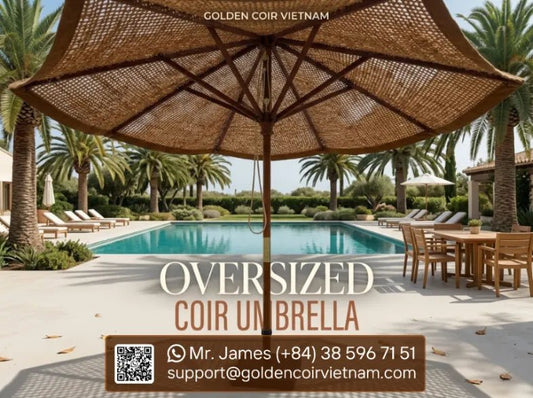 Oversized Coconut Fiber Outdoor Umbrella for Resorts & Large Patios - Golden Coir VietNam