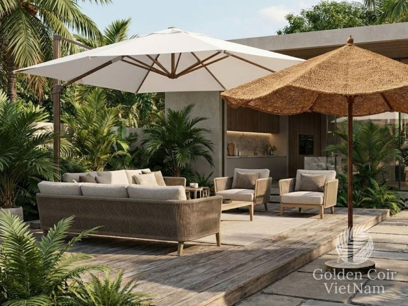 The ultimate guide to styling and maintaining a White Cantilever Umbrella with coir shade sail accents - Golden Coir VietNam