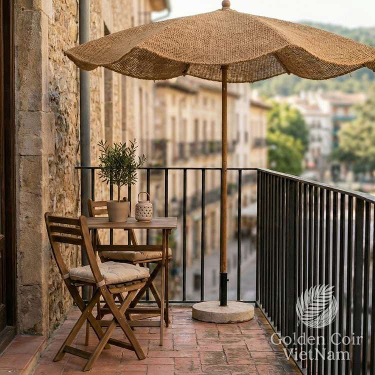 Eco-friendly Round Patio Umbrellas designed for narrow decks and apartment balcony spaces