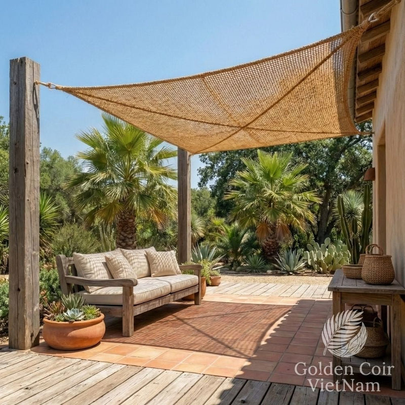 Weave Coir Shade Sails Wind Resistant Natural Shade Solution - Golden Coir VietNam
