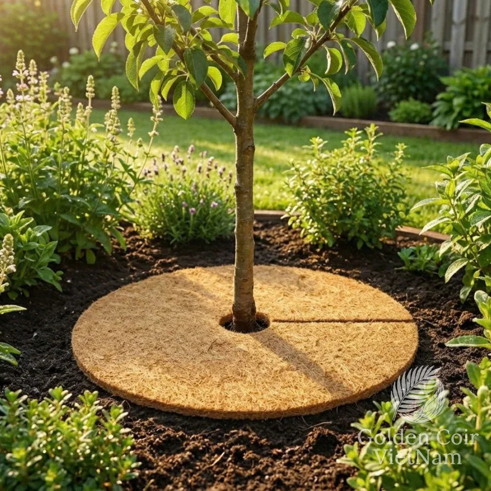 Coco Fiber Tree Ring, Natural Coir Mulch Mat for Pots, Trees, and Garden Beds - Golden Coir VietNam