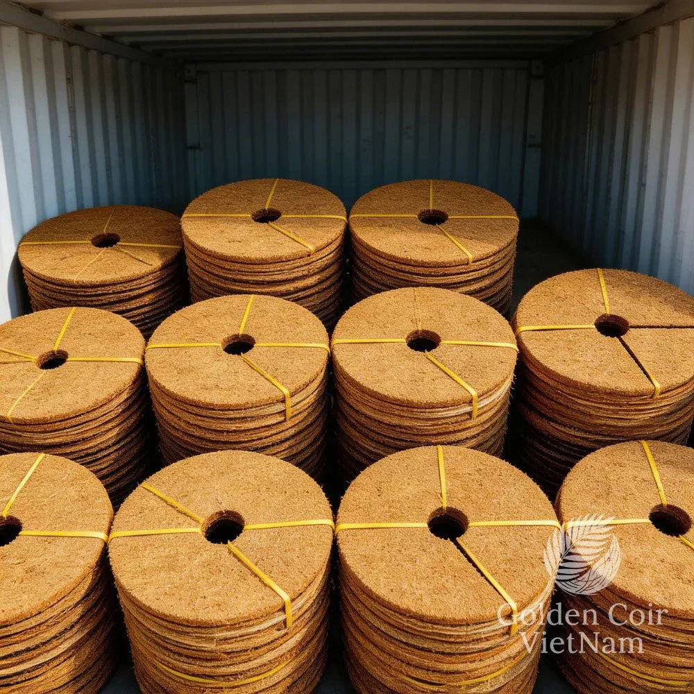 Coco Fiber Tree Ring, Natural Coir Mulch Mat for Pots, Trees, and Garden Beds - Golden Coir VietNam