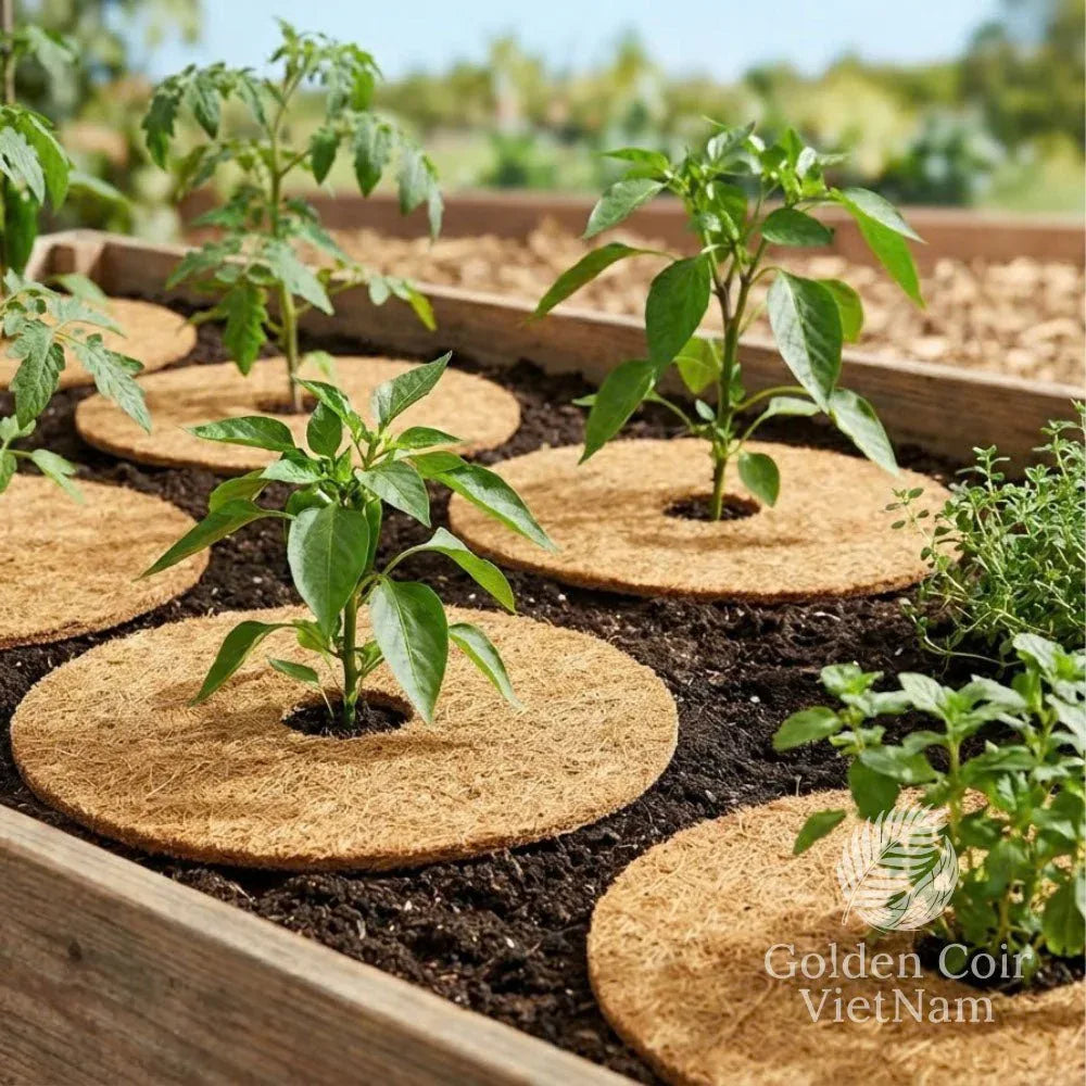 Coco Fiber Tree Ring, Natural Coir Mulch Mat for Pots, Trees, and Garden Beds - Golden Coir VietNam