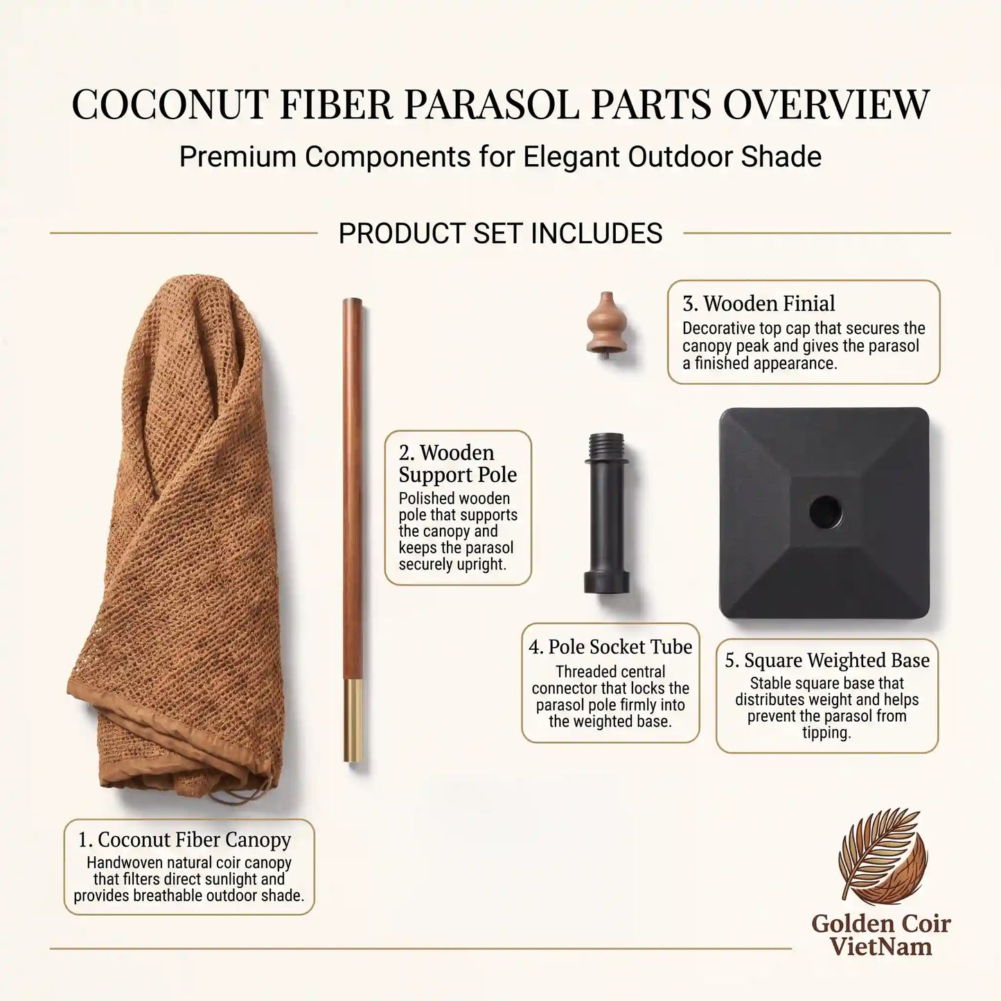 Premium  Round Coconut Umbrella | 100% Natural from Coir Fiber