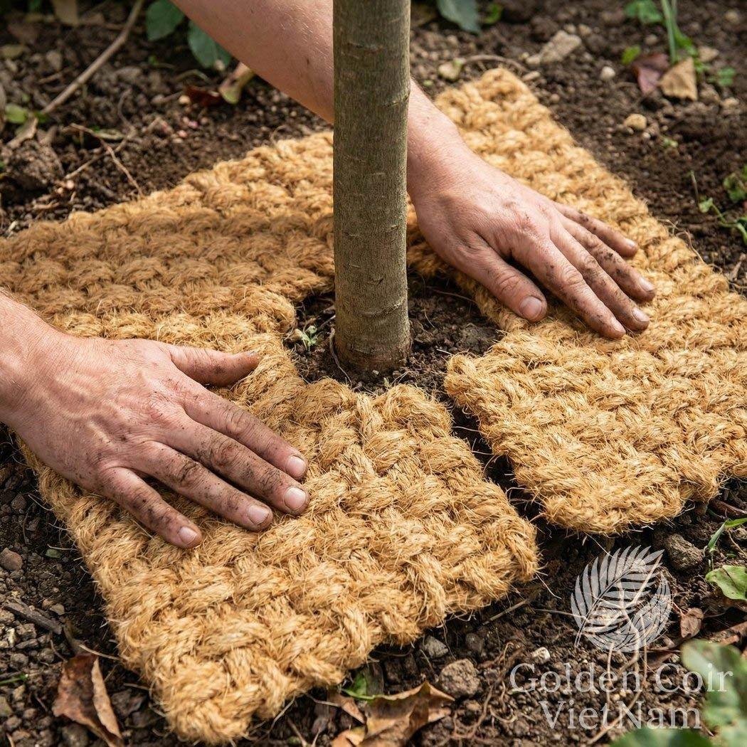 Coir Mulch Mat, Natural Weed Suppression, Moisture Retention - Golden Coir VietNam