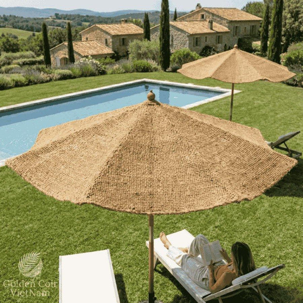 Round Coir Parasol | Coco Umbrella, 100% Natural - Golden Coir VietNam